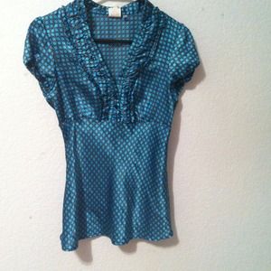 Empire-Waist Teal Vee Blouse