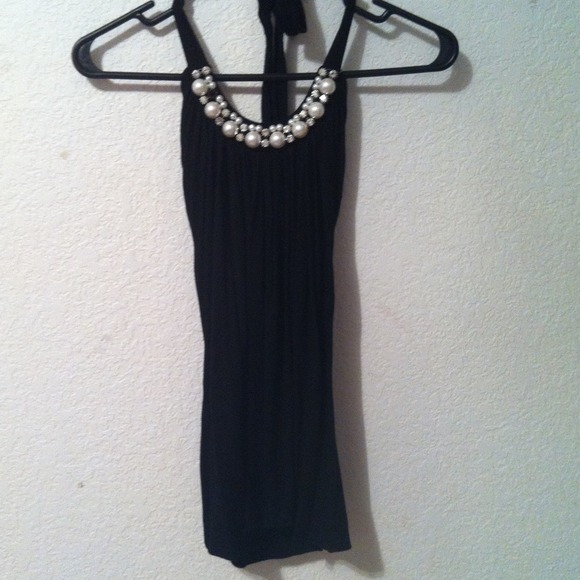 Pearl Encrusted Tie-Back Halter Top