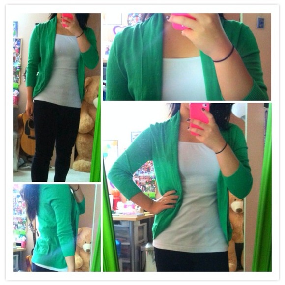Bright green open cardigan