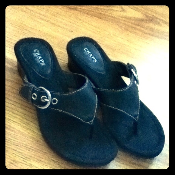 HOLD for @lyntran🌺Chaps Black Wedge Sandals - Picture 1 of 4