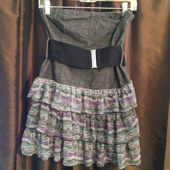 Cute Stretchy Denim & polka dot dress