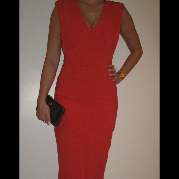 SOLD! Red orange Victoria Beckham inspired dress!