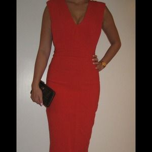 SOLD! Red orange Victoria Beckham inspired dress!