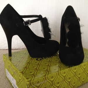 48 Hours to go!  Gianni Bini, black suede t-strap.