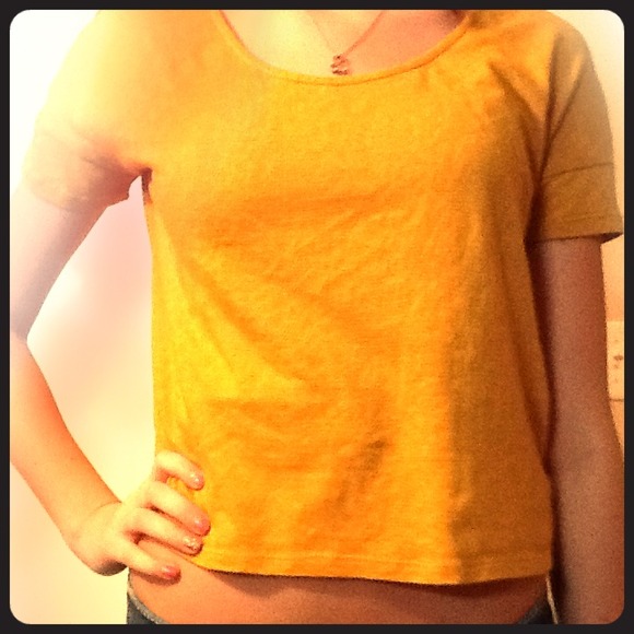 Tops - Mustard Colored Lace Back Tee.