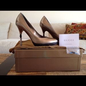 *RESERVED*GUCCI Pewter Bamboo Heels 7.5