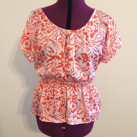 Orange & White elastic waist top