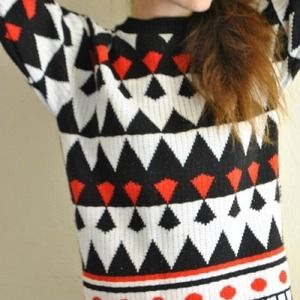 [SOLD] Black/White/Red Geometric Sweater