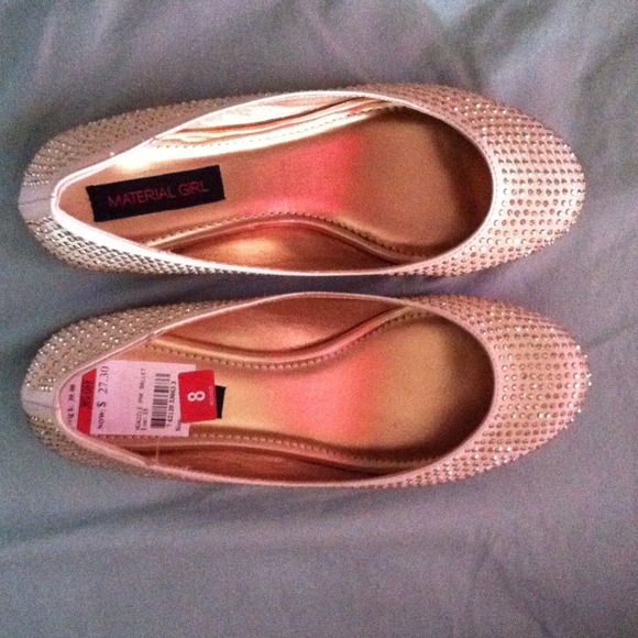 :::sold::Rose gold flatbacks on satin peach flats