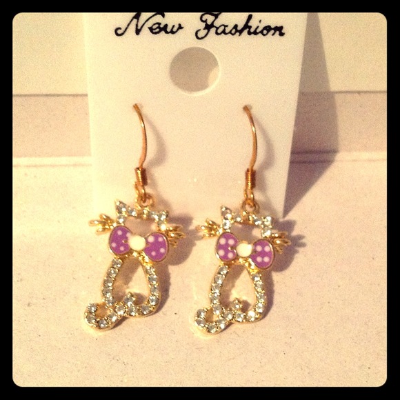 Jewel-Studded Cat Earrings