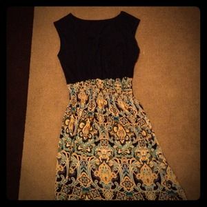 Navy blue and patterned maxi dress