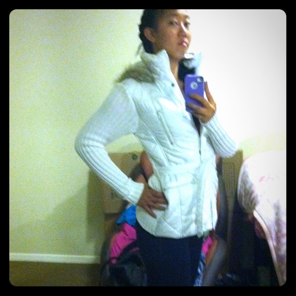 White jacket with fur lined hood