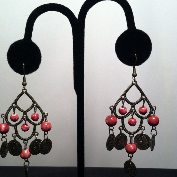 Jewelry - Burgundy Chandlier Earrings