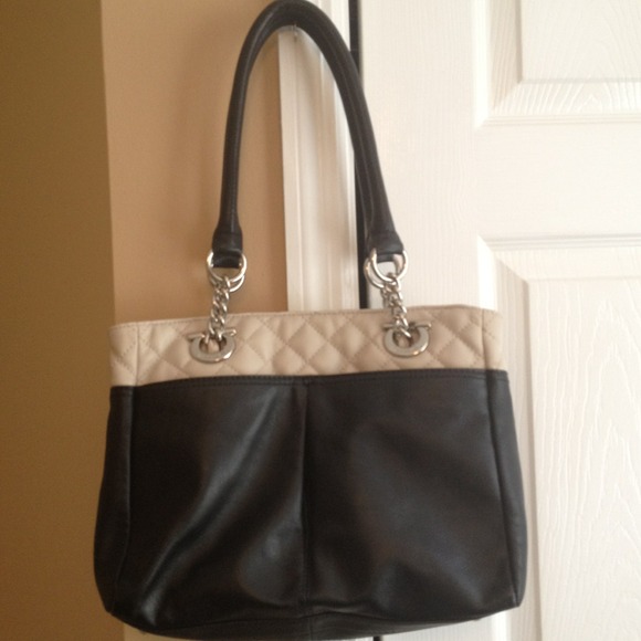 Tignanello black with tan quilted leather handbag.