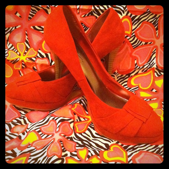 ))SOLD(( Red Suede Heels, worn twice.