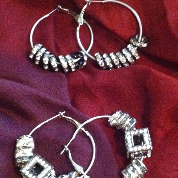 Small GunMetal & Black Bling hoops.