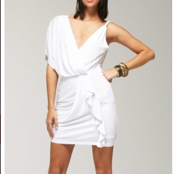 SOLD Bebe Blue Goddess Draped Deep V Wrap Dress - Picture 2 of 4