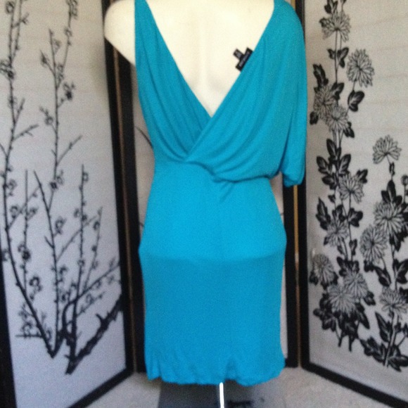 SOLD Bebe Blue Goddess Draped Deep V Wrap Dress - Picture 4 of 4