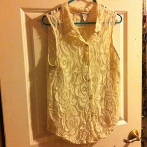 white floral lace shirt with collar