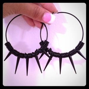 💥JUST REDUCED!💥 Black Spike Hoops!