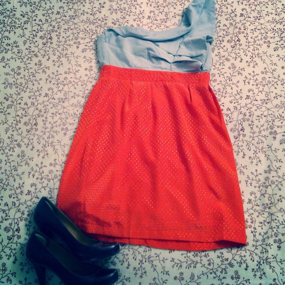 SOLD (as bundle) Grey & Orange One Shoulder Dress