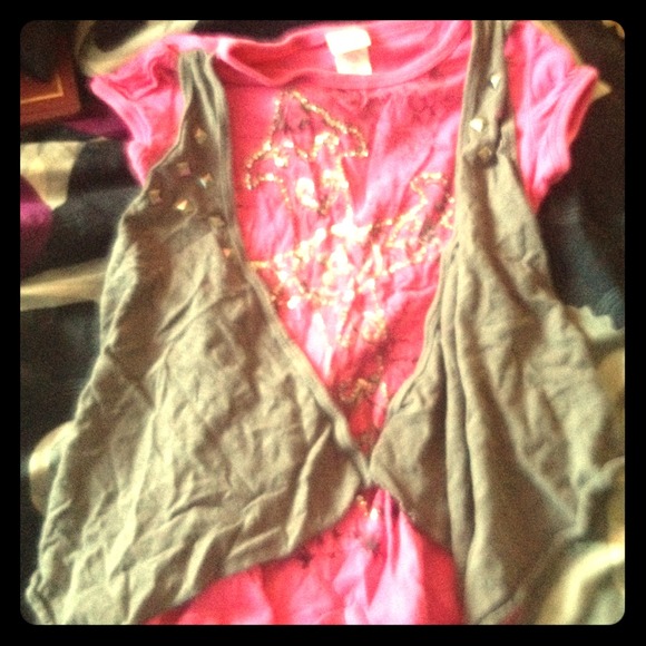 Little Girl's Pink shirt w/ sewn on Gray vest - Picture 1 of 3