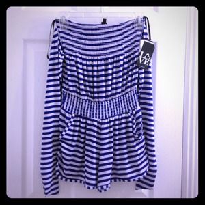 Navy Blue / White stripes Tube Top Romper