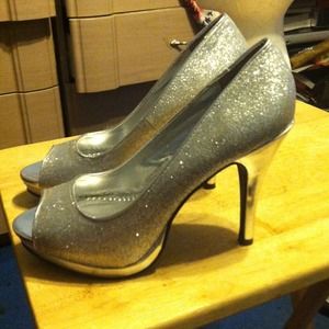 Silver glitter heels