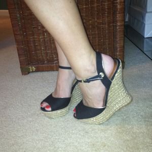Bamboo Black Wedges with Gold Trim ✂REDUCED