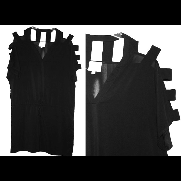 Black drawstring dress with shoulder cut outs