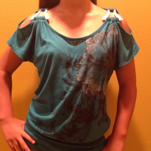 Teal floral blouse