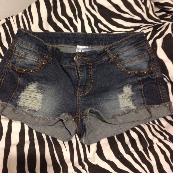 Bronze studded distressed shorts