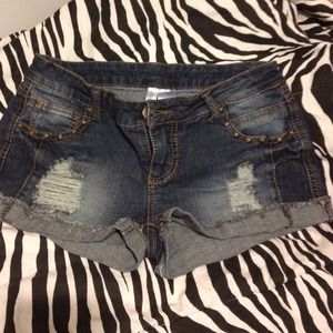 Bronze studded distressed shorts