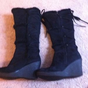 Fuzzy wedge boots Great for when the weather cools