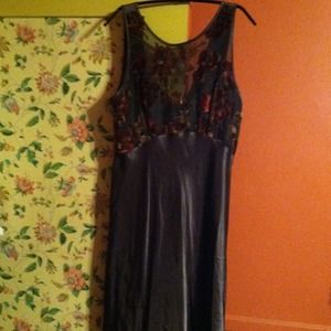 Long Satin & velvet burnout night gown