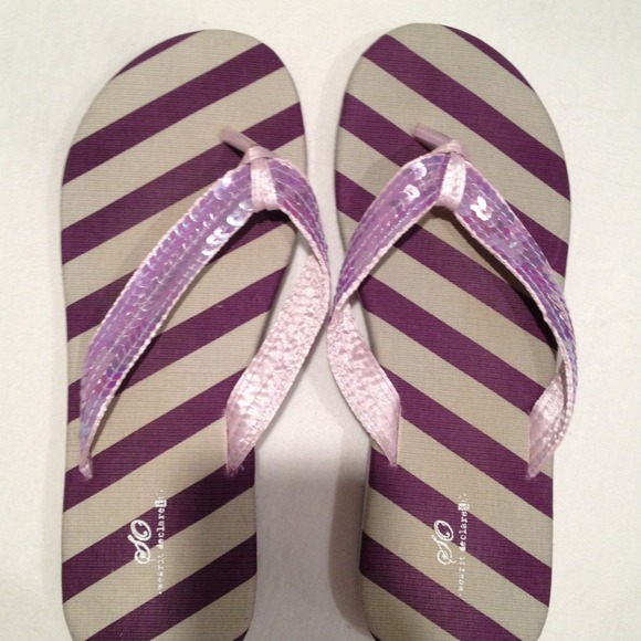 Purple sequins flip flops