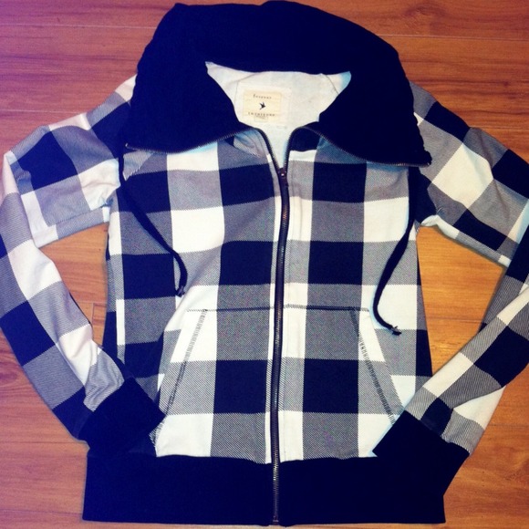 Plaid zip up and AEO jeans