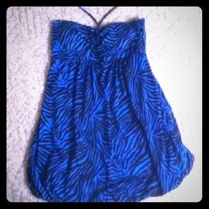 Short blue and black halter zebra dress
