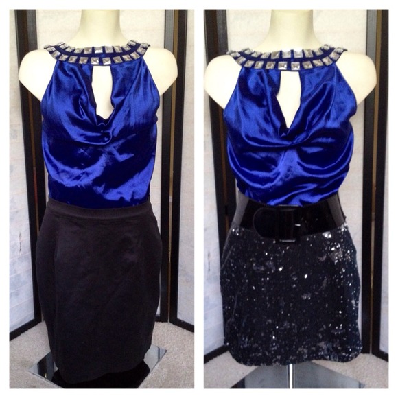 SOLD Sexy Backless Crystal Draped Blue Peep Dress - Picture 4 of 4