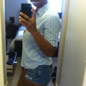 Blue and white checkered button up