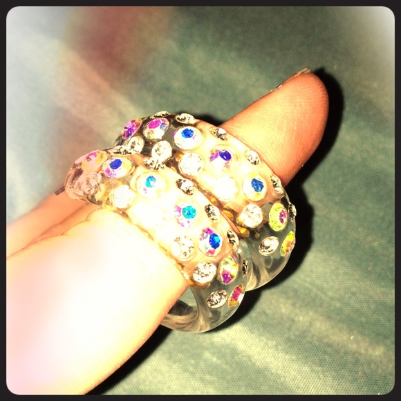 SOLD! Clear, rhinestone covered hoop earrings