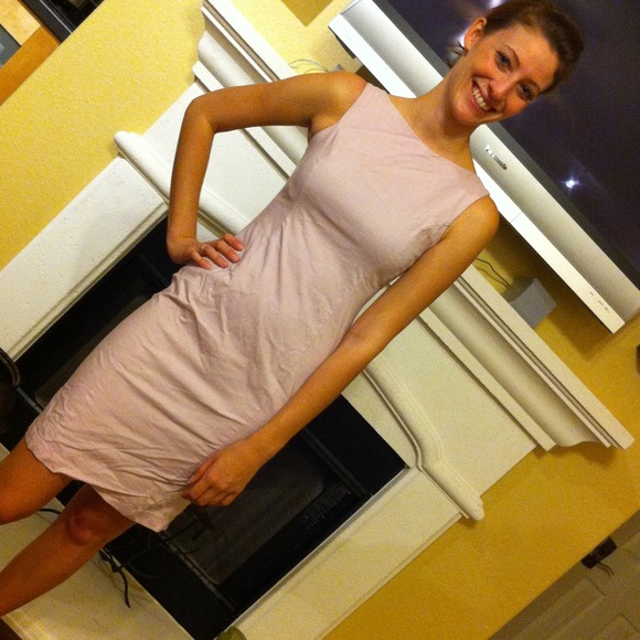 Peach/pink toned sheath dress.