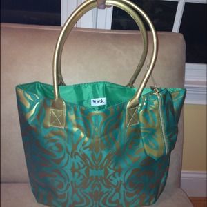 Beautiful gold & teal green tote with wallet.
