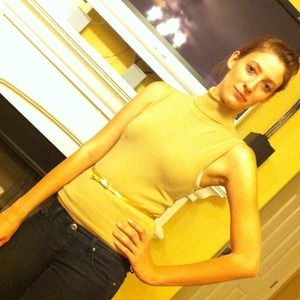 Taupe/gold sleeveless turtleneck