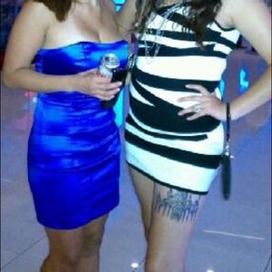 Blue strapless bebe dress