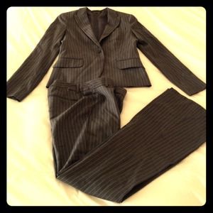 Theory Grey & Yellow wool pinstripe suit