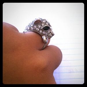 Silver leopard ring