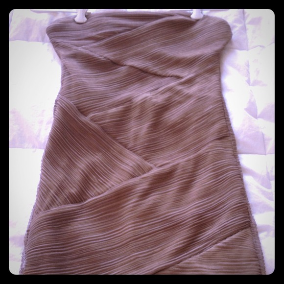 So pretty!!!  Nude mesh strapless body-con dress!