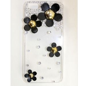 Black Daisy Flower Bling iPhone 5 Case