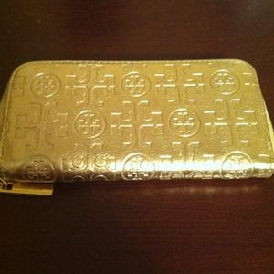 Gold long zipper wallet w/gift dragonfly necklace